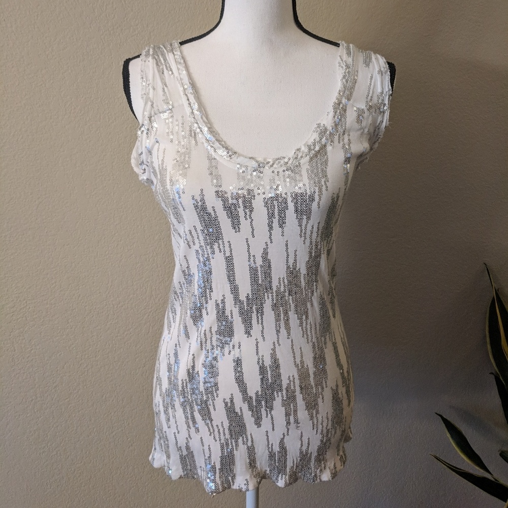 DVF White Sequin Top Size S
